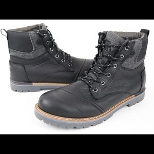 Toms Ashland Leather Cap Toe Black Winter Boots